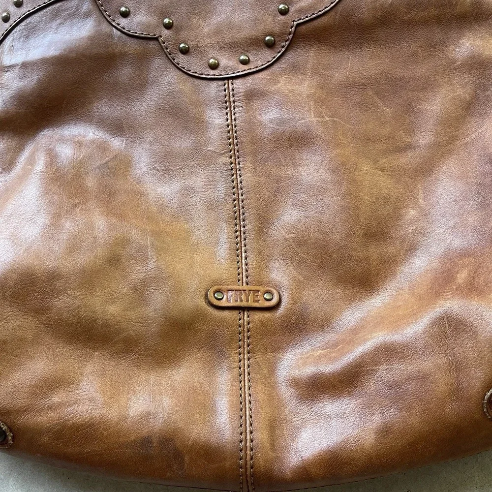Vintage‎ Frye Brown Genuine Leather Studded Shoulder Bag Western Hobo Purse